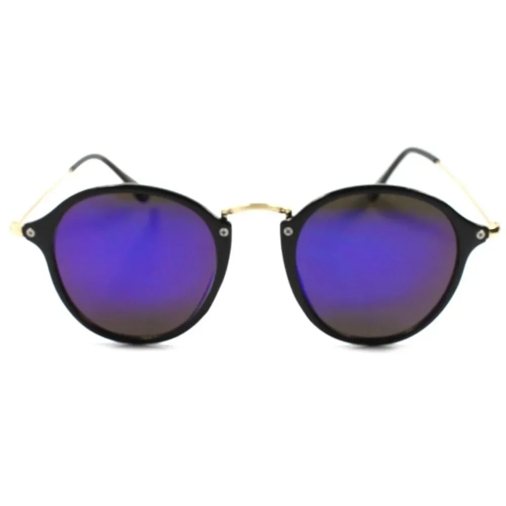 Blue Mirror Lens Mens Womens Urban Classic Vintage Retro Circle Round Sunglasses